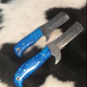 Custom Handmade Damascus steel Bull cutter knives with leather sheaths
