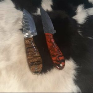 Custom Handmade Damascus and 1095 steel Skinner knives with leather sheaths