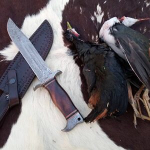 Custom Handmade Damascus steel Bowie knife with leather sheath