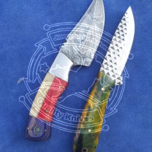 Custom Handmade Damascus and rasp steel Skinner knives with leather sheath