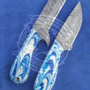 Custom Handmade Damascus steel Bull cutter and Skinner knives with leather sheaths
