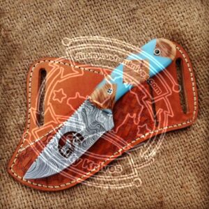 Custom Handmade Damascus steel Skinner knife with leather sheath