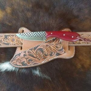 Custom Handmade Damascus steel Skinner knife with leather sheath