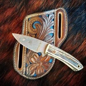 Custom Handmade Damascus steel Skinner knife with leather sheath