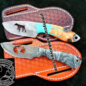 Custom hand made Damascus steel cowboy knives