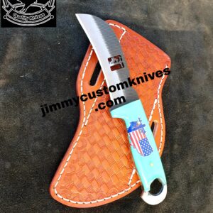 Custom hand made carbon steel hawk bill knives