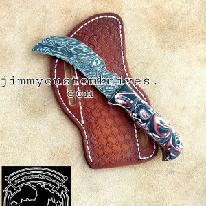 Custom hand made Damascus steel hawk bill knife