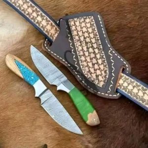 Custom handmade Damascus steel cowboy skinner knives