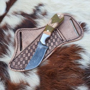 Custom handmade Damascus steel cowboy skinner knife.