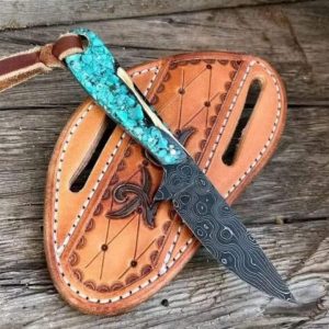 Custom handmade Damascus steel cowboy skinner knife overall length 8"