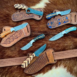 LAnyone interested so Contact me on the messenger For more information Handle made of pinecone. And wood.  Blade material Damascus and carbon steel cowboy skinner knives