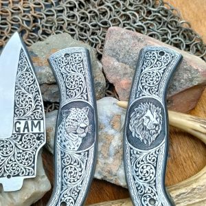 Custom handmade Angreved carbon steel pocket knives