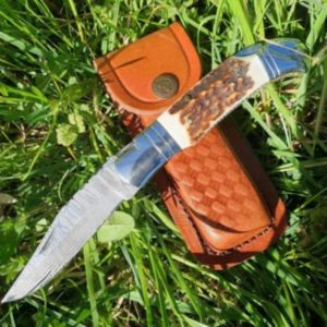 Custom hand made Damascus steel cowboy pocket knife
