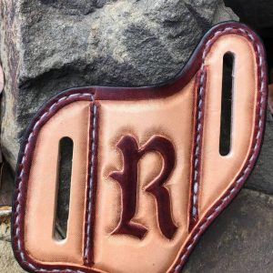 Custom hand made initials folding knife leather sheath